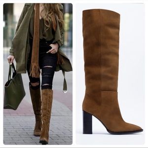 Zara NEW split suede heeled boots